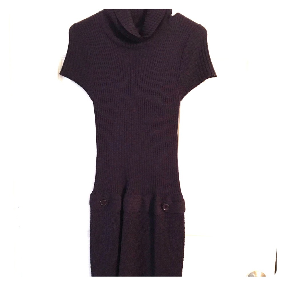 Dark purple sweater dress with turtleneck